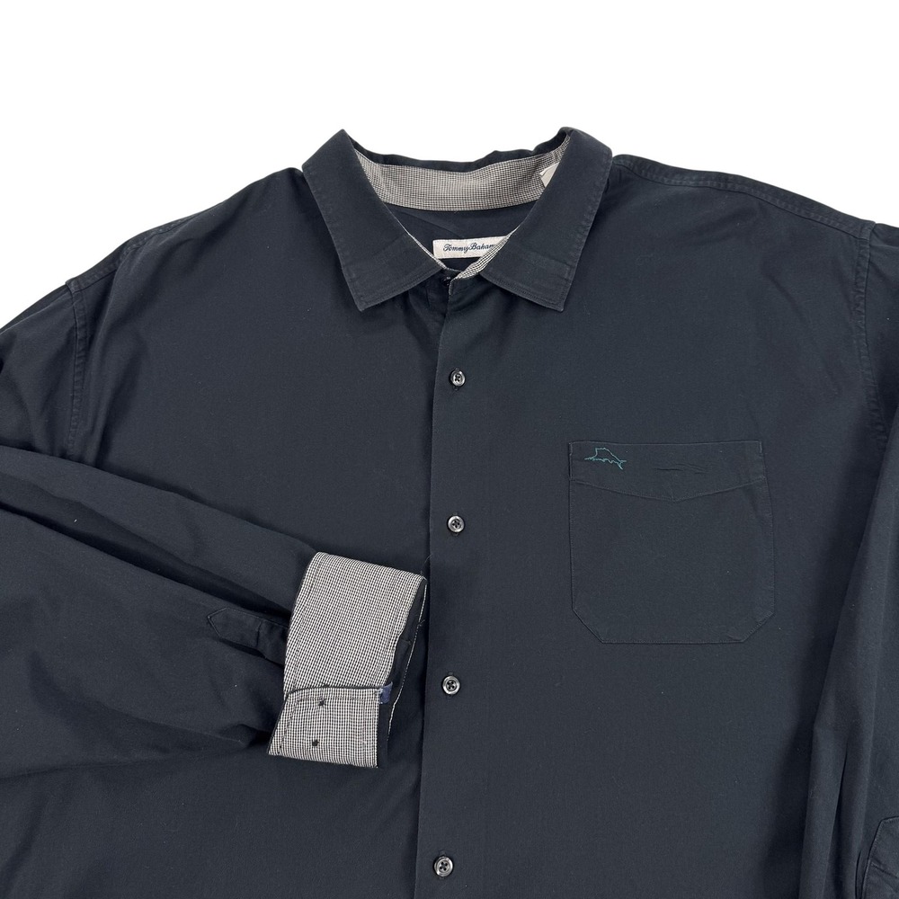Tommy Bahama Shirt Mens Big 3X Black Cotton Silk Stretch Long Sleeve Casual Work